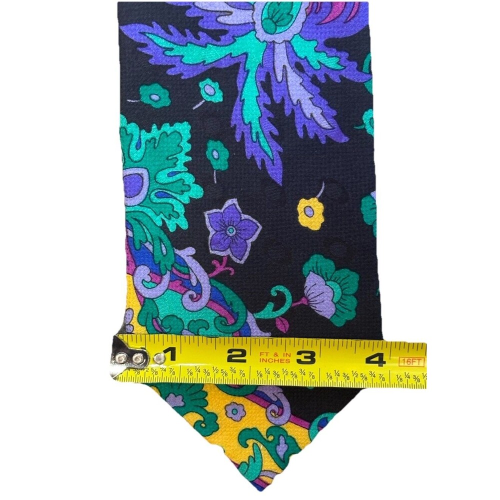 Vtg V2 Versace Mens Black Red Purple Floral Silk Tie 3.75" W Luxury Italy Retro - Picture 7 of 7